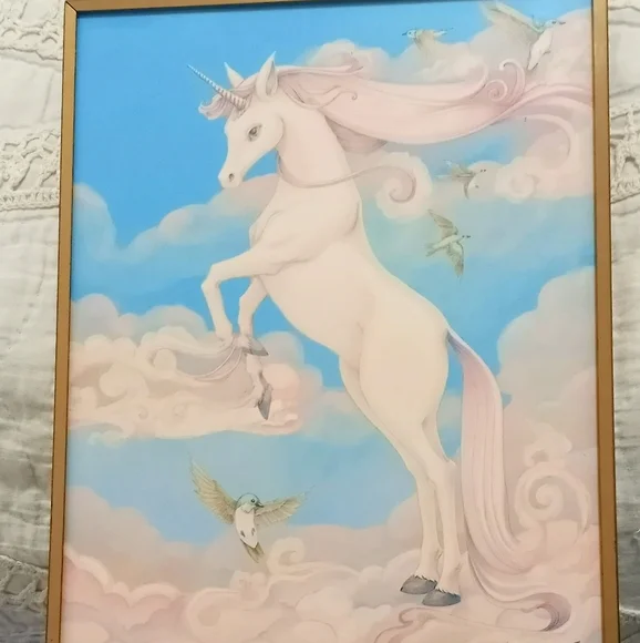 アート・デザイン・音楽 UNICORN SONGBOOK Unique Vintage | Art | Vtg 8s Whimsical Unicorn Framed Wall